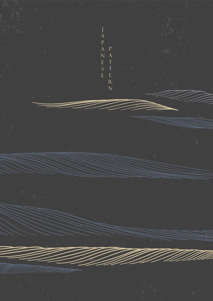 Japanese background with gold and black texture vector. Asian Ocean wave and cloud illustration in vintage style. vector