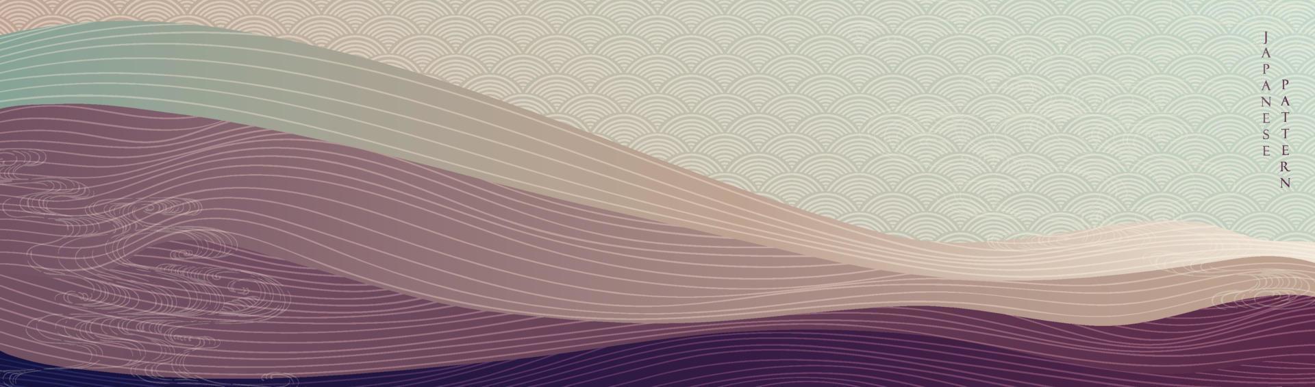 fondo japonés con vector de patrón de onda de línea. plantilla de arte abstracto con patrón de curva. diseño de diseño de montaña en estilo oriental.