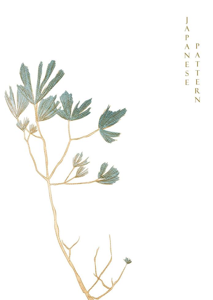 Japanese background with bonsai pine tree vector. Hand drawn natural banner design with wave pattern in vintage style. vector