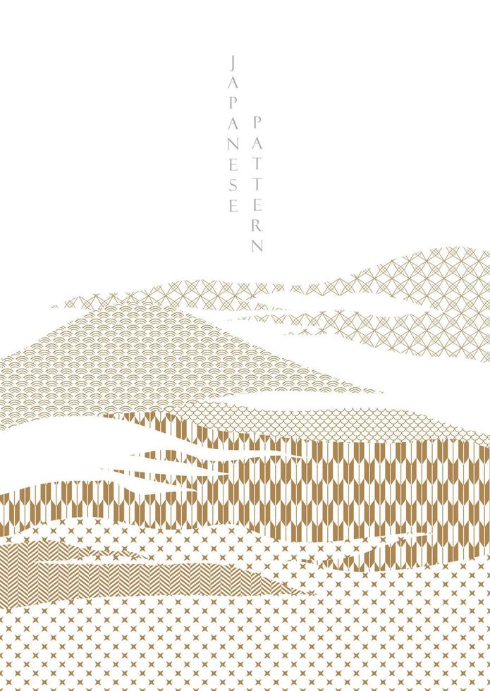 patrón japonés con vector de fondo de paisaje. diseño de banner de bosque de montaña con elementos geométricos en estilo vintage.