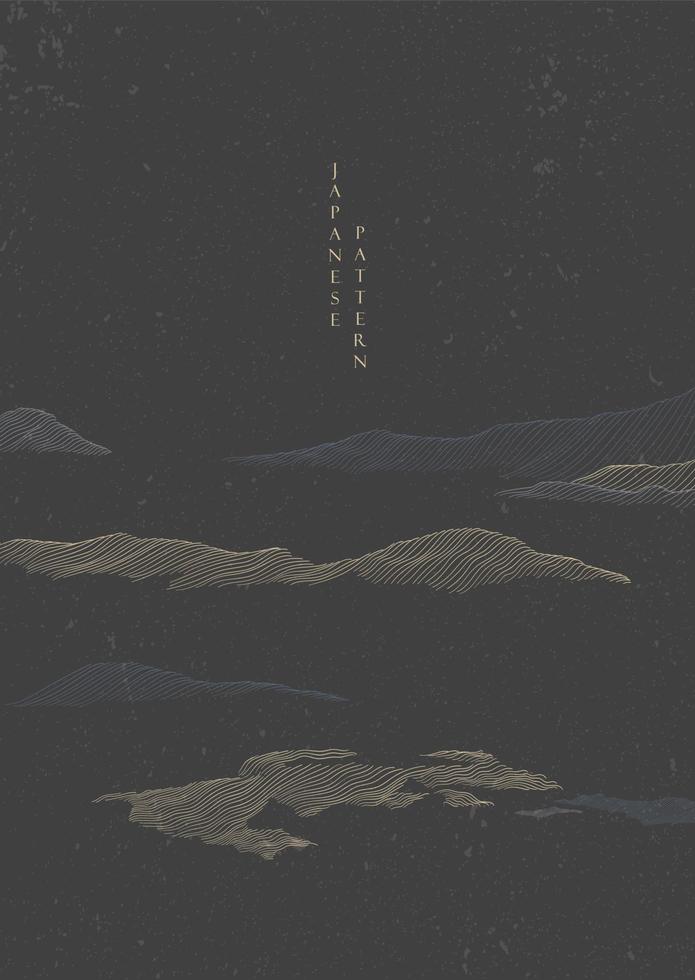 fondo japonés con vector de textura dorada y negra. ilustración de olas y nubes del océano asiático en estilo vintage.