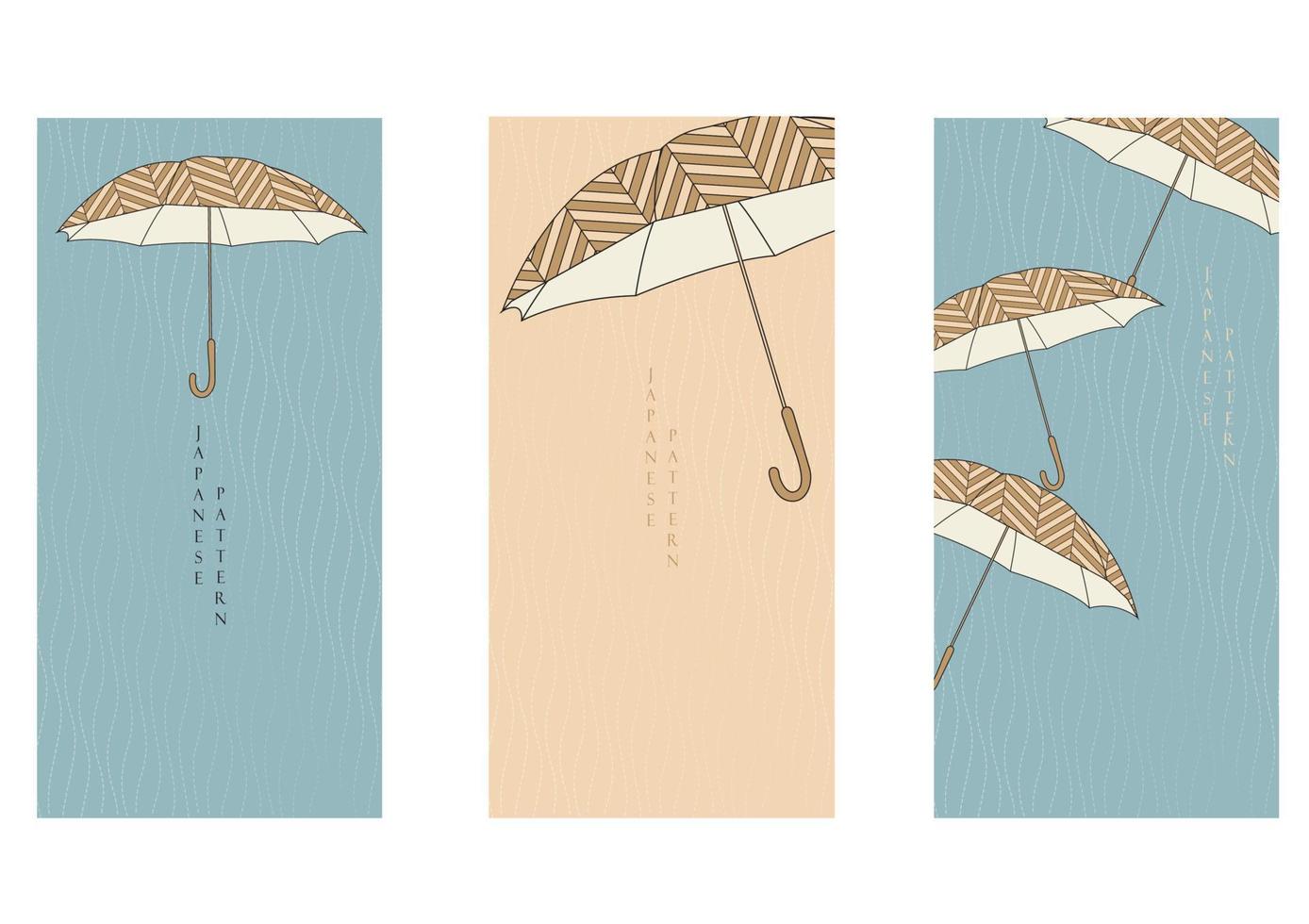 Umbrella element background with hand drawn line pattern vector. Rainy season with poster design in vintage style. vector