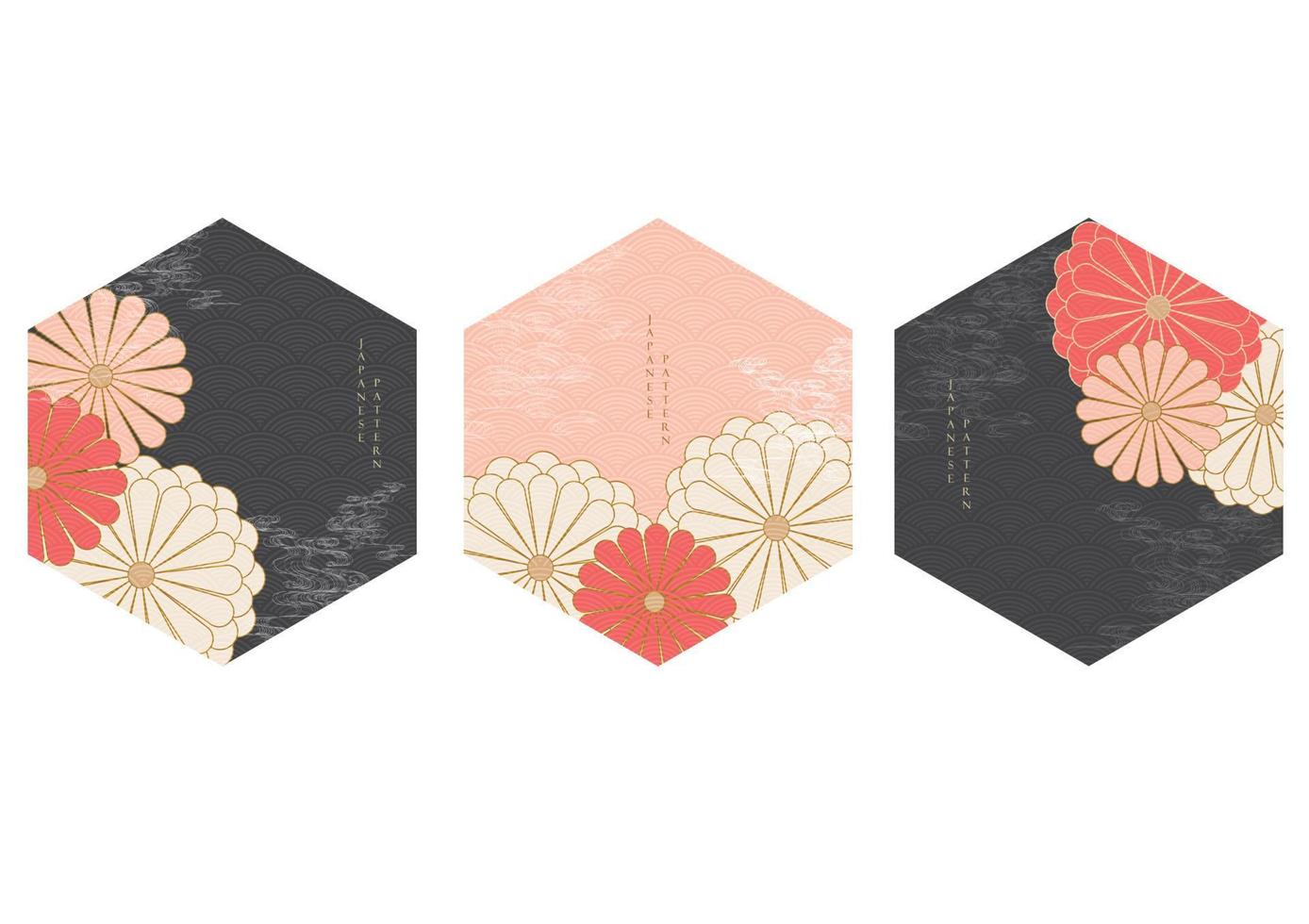 fondo japonés con vector de patrón de flores. plantilla de arte abstracto con patrón de onda dibujado a mano en estilo vintage. diseño de logotipo geométrico e icono asiático.