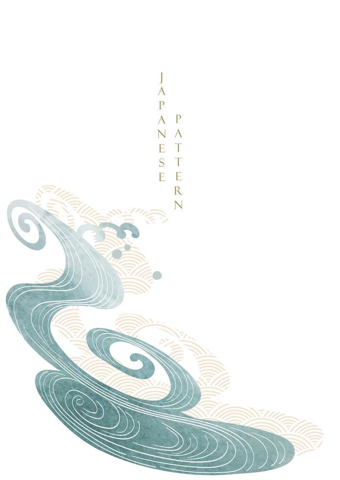 fondo japonés con vector de diseño de banner de onda dibujado a mano. textura de pintura de acuarela con patrón geométrico en estilo vintage.