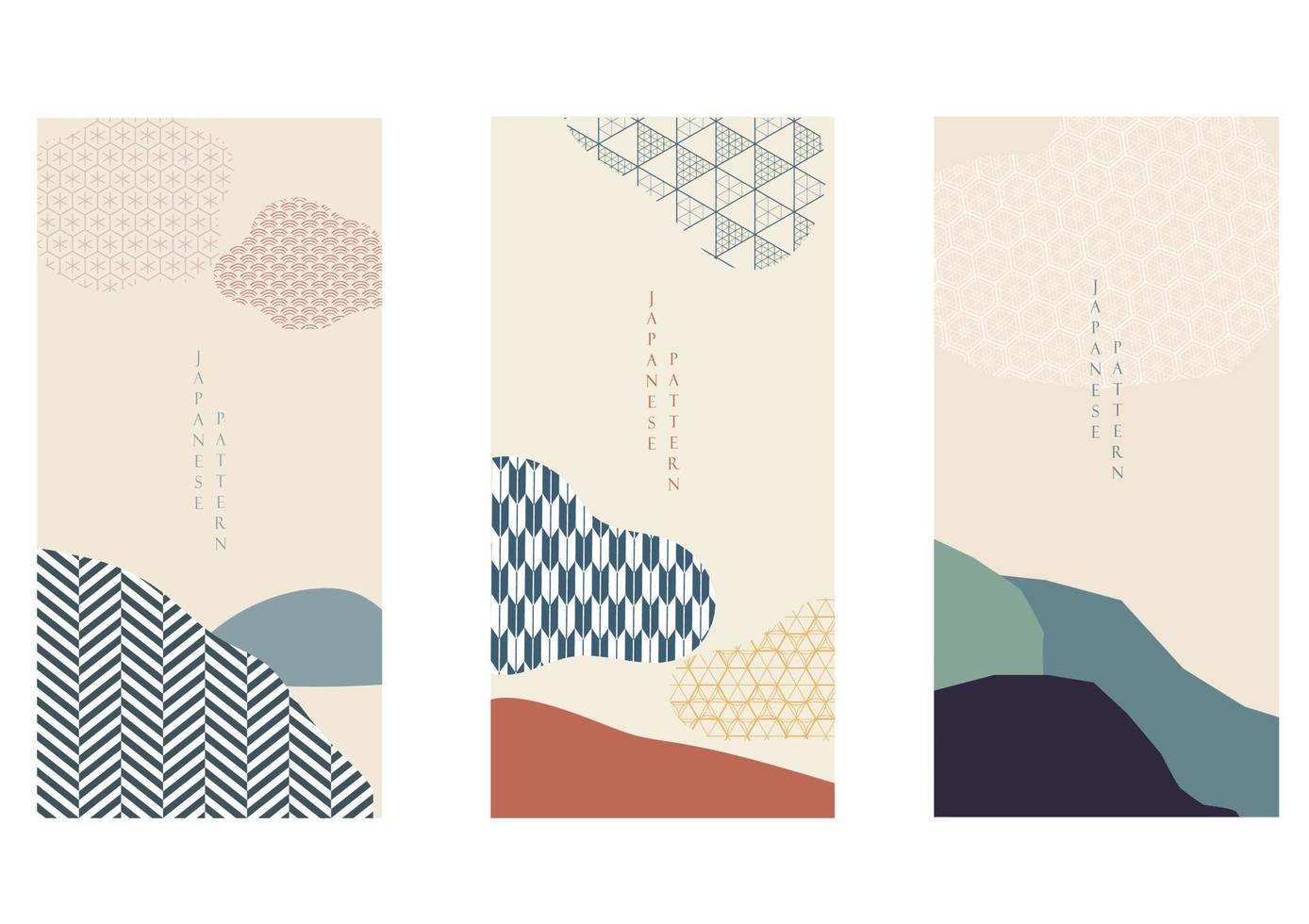 Abstract art background with mountain forest element vector. line pattern with geometric  shape in vintage style. Invitation card design. vector