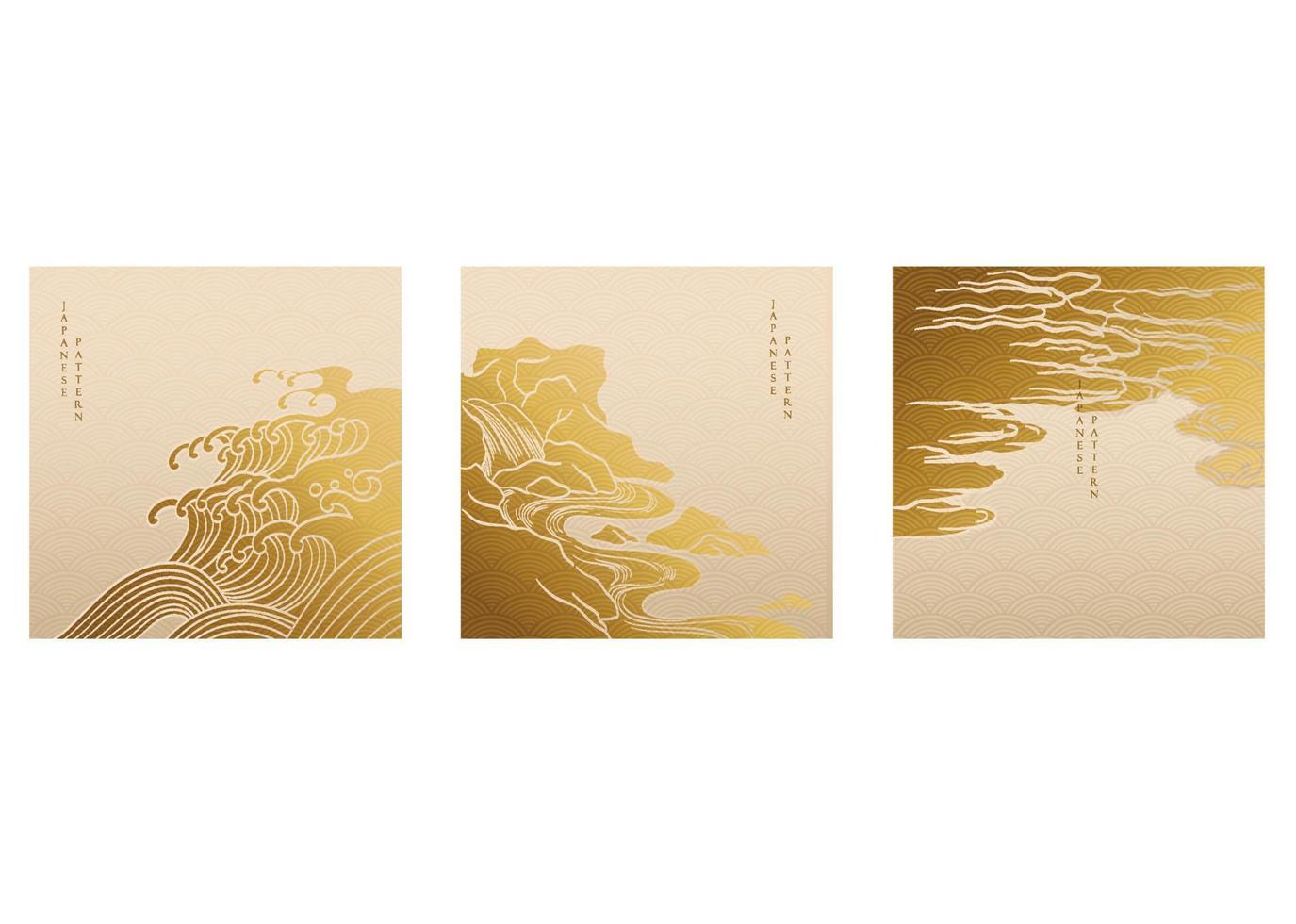 fondo de paisaje natural con vector patrón japonés. plantilla de decoración de olas y nubes en tradicional de japón. arte abstracto en el diseño de pancartas asiáticas.