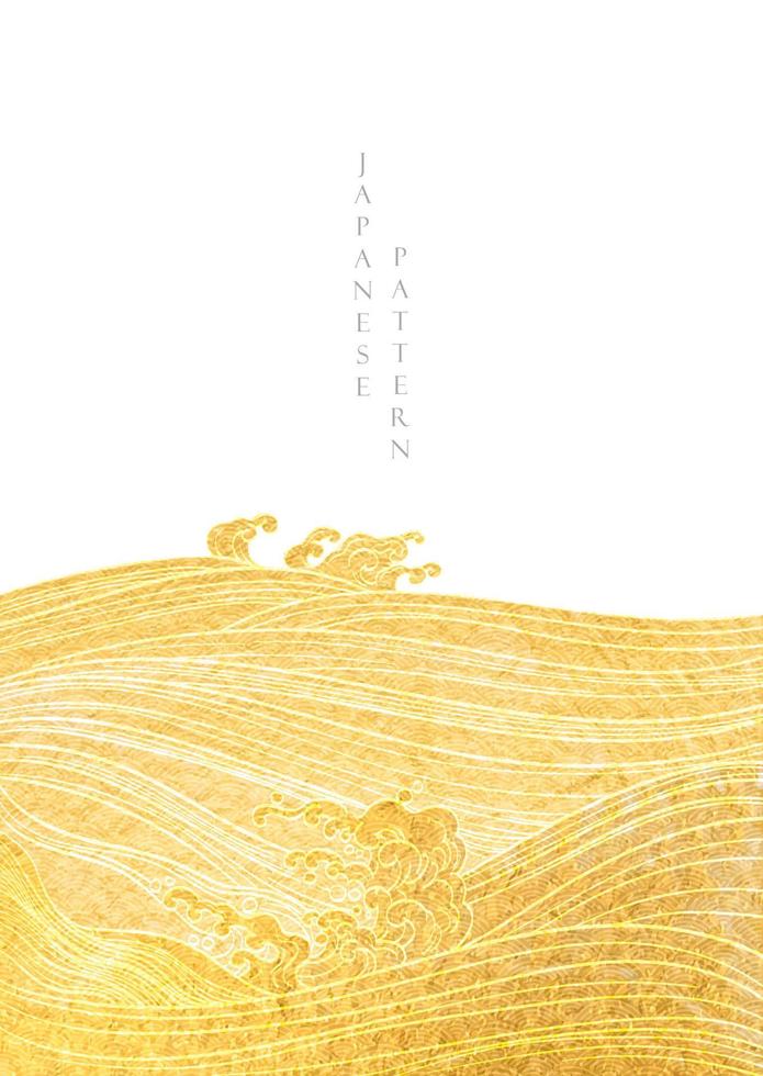 Ocean wave hand drawn line with gold texture vector. Line pattern with natural banner design in vintage style. vector