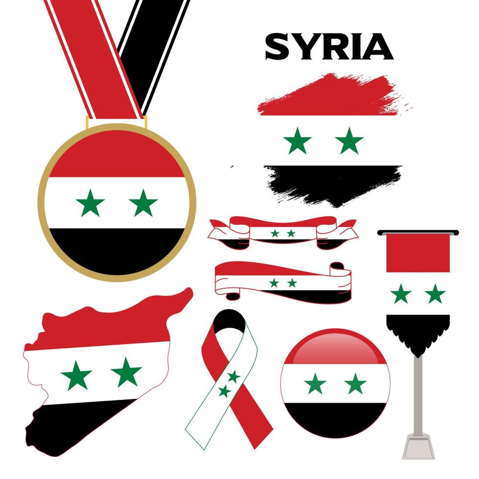 colección de elementos con la plantilla de diseño de la bandera de siria vector
