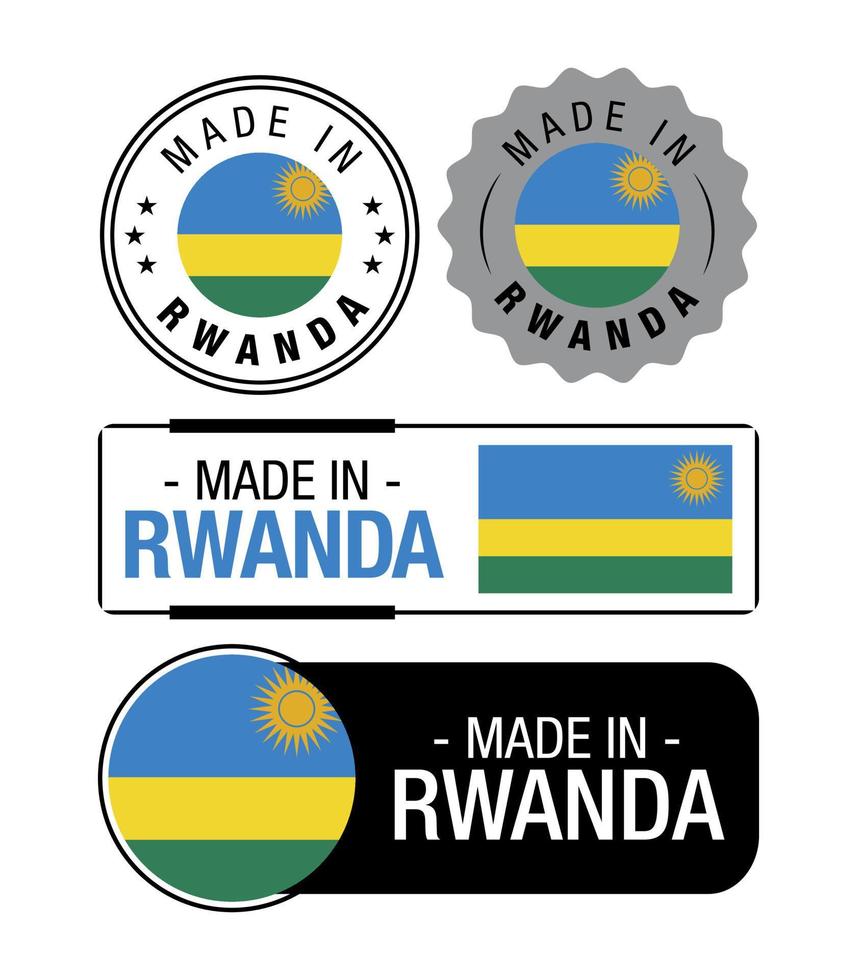Set of Made in Rwanda labels, logo, Rwanda Flag, Rwanda Product Emblem vector