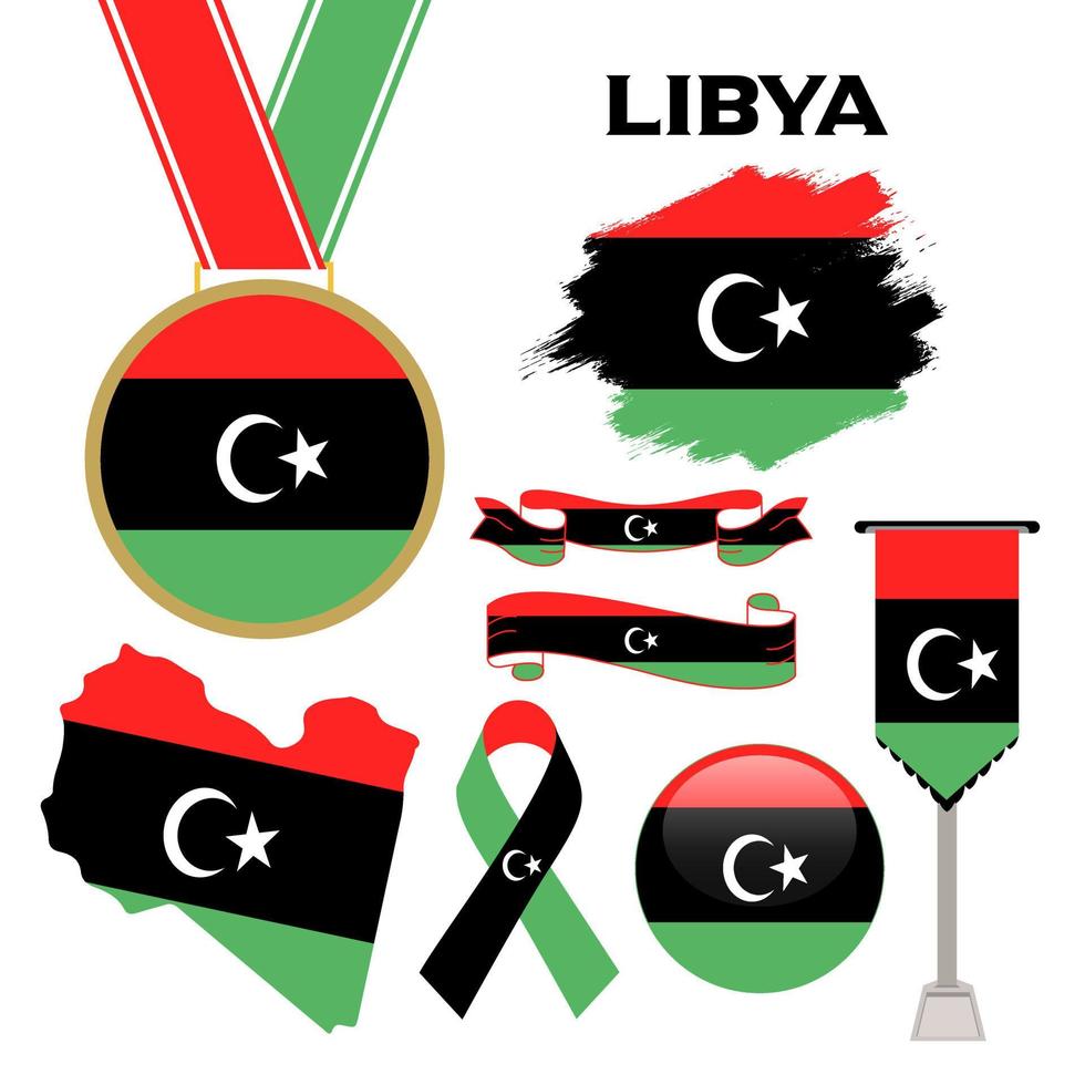 colección de elementos con la plantilla de diseño de la bandera de libia vector