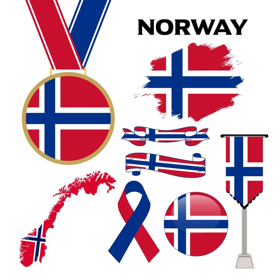 colección de elementos con la plantilla de diseño de la bandera de noruega vector