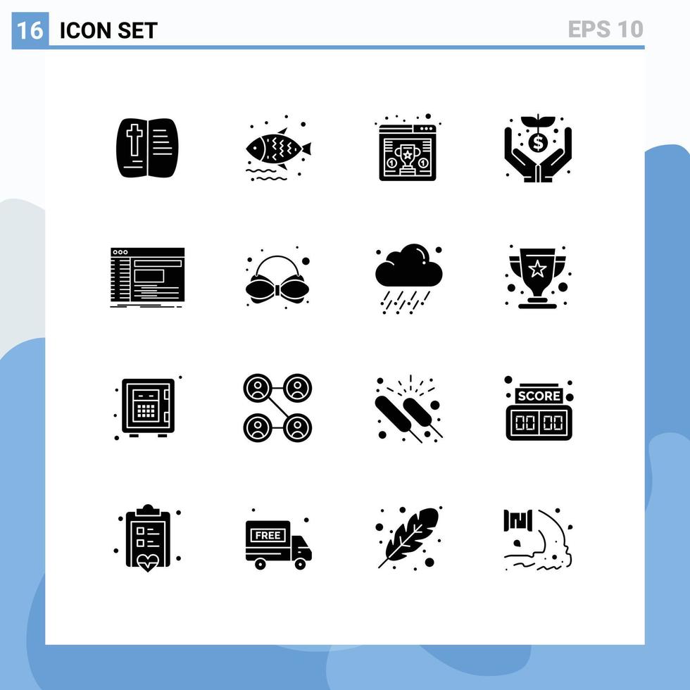 Modern Set of 16 Solid Glyphs and symbols such as console money awards funding crowd Editable Vector Design Elements