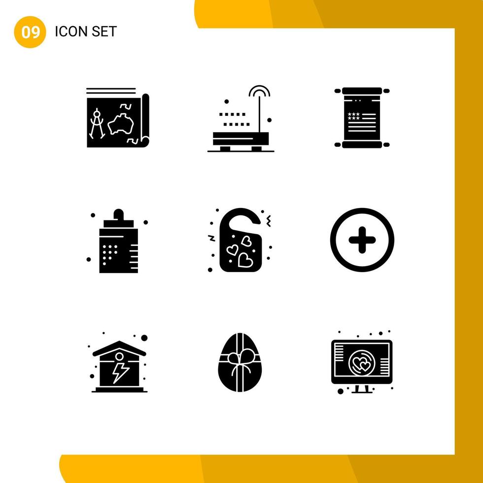 User Interface Pack of 9 Basic Solid Glyphs of form disease technology bottle usa Editable Vector Design Elements