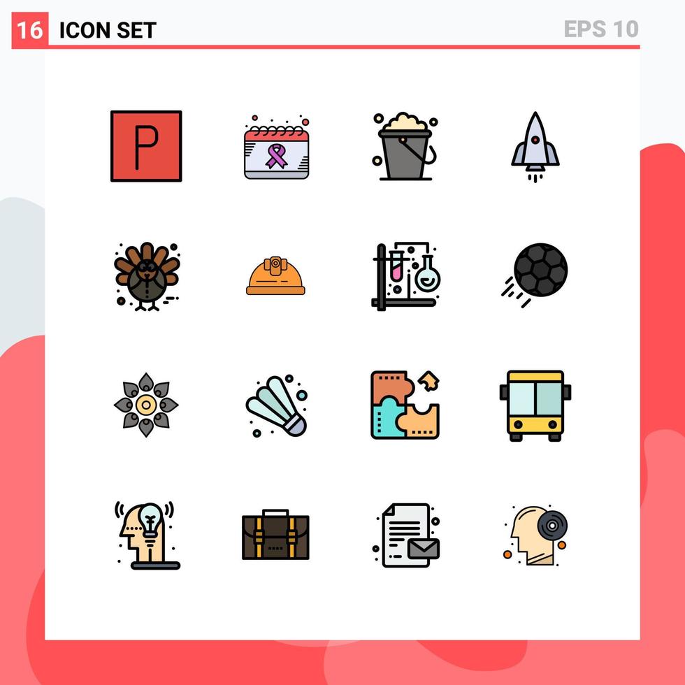 User Interface Pack of 16 Basic Flat Color Filled Lines of corn startup bucket speedup rocket Editable Creative Vector Design Elements
