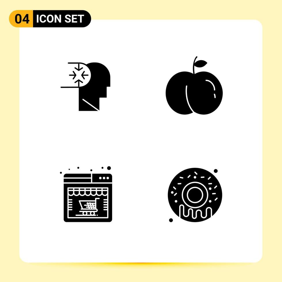 4 User Interface Solid Glyph Pack of modern Signs and Symbols of mind online store head online sweet Editable Vector Design Elements