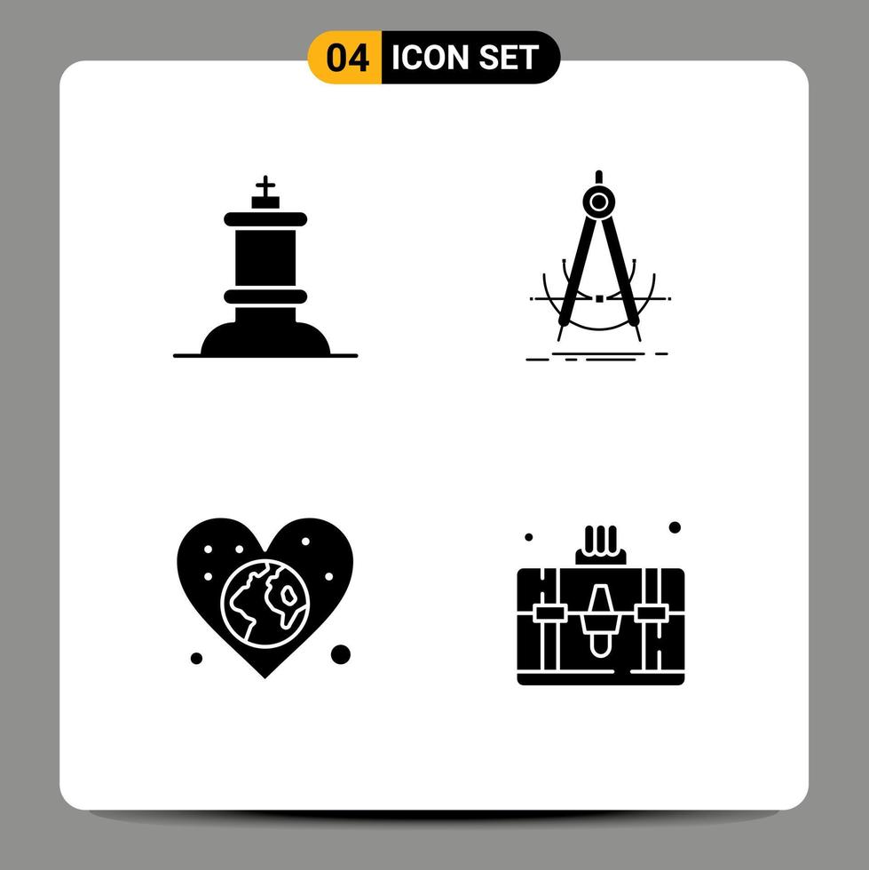 User Interface Pack of 4 Basic Solid Glyphs of chess globe precision compass love Editable Vector Design Elements