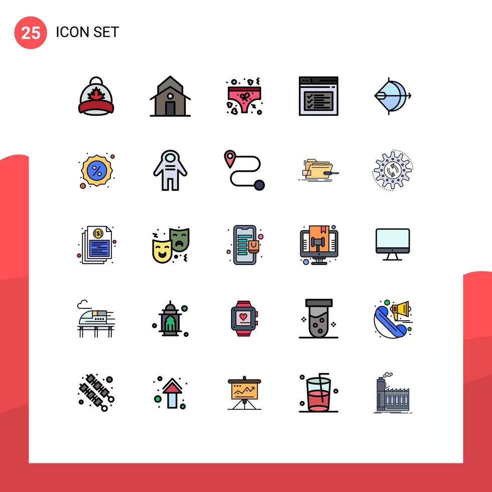 25 Universal Filled line Flat Color Signs Symbols of text web tower page underwear Editable Vector Design Elements