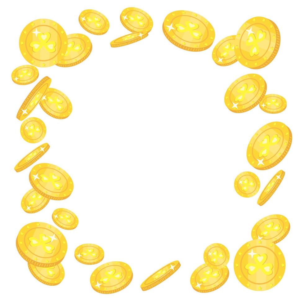 Falling  clover golden coins. Decorative frame for Saint Patrick's day. vector