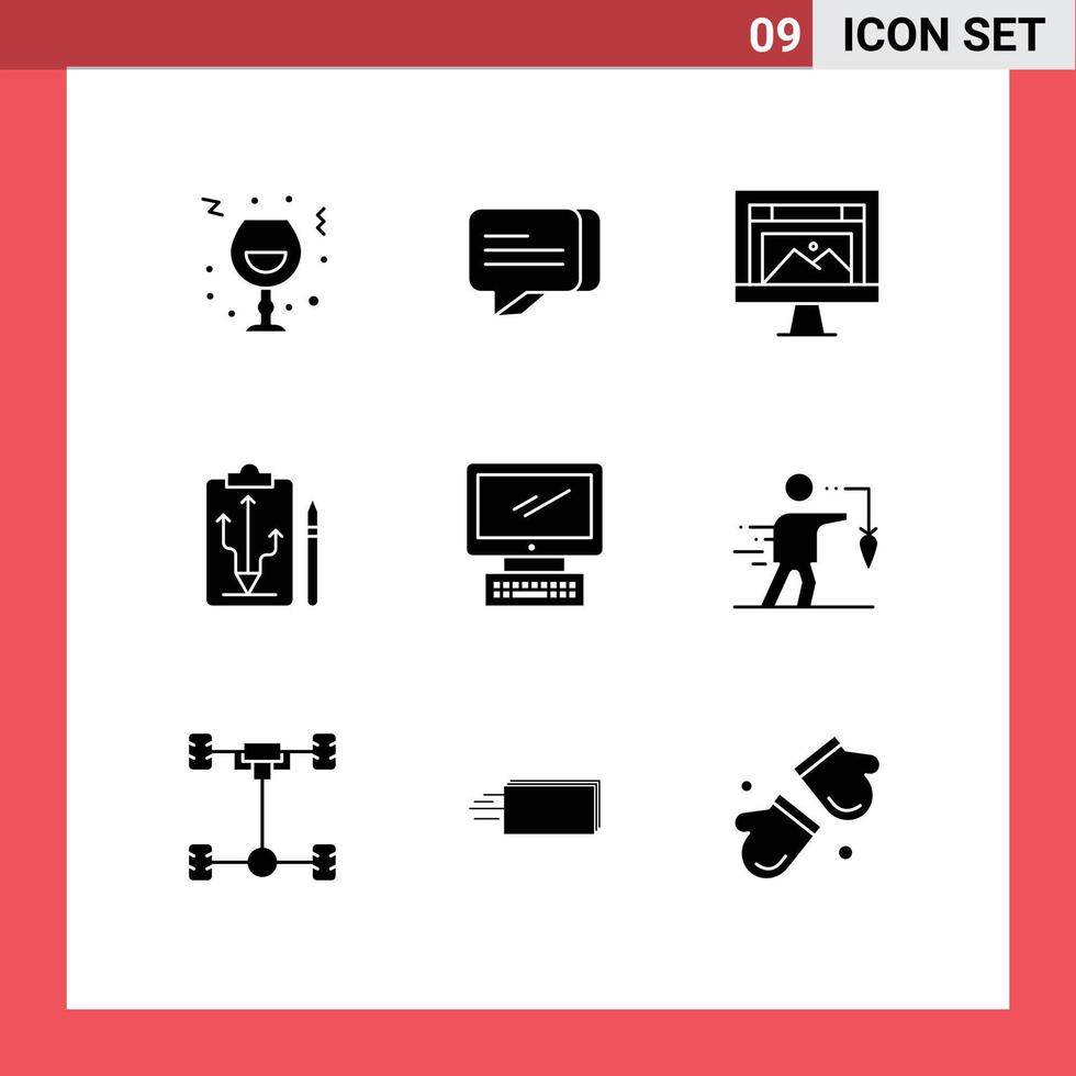 9 Thematic Vector Solid Glyphs and Editable Symbols of think strategy app plan website Editable Vector Design Elements