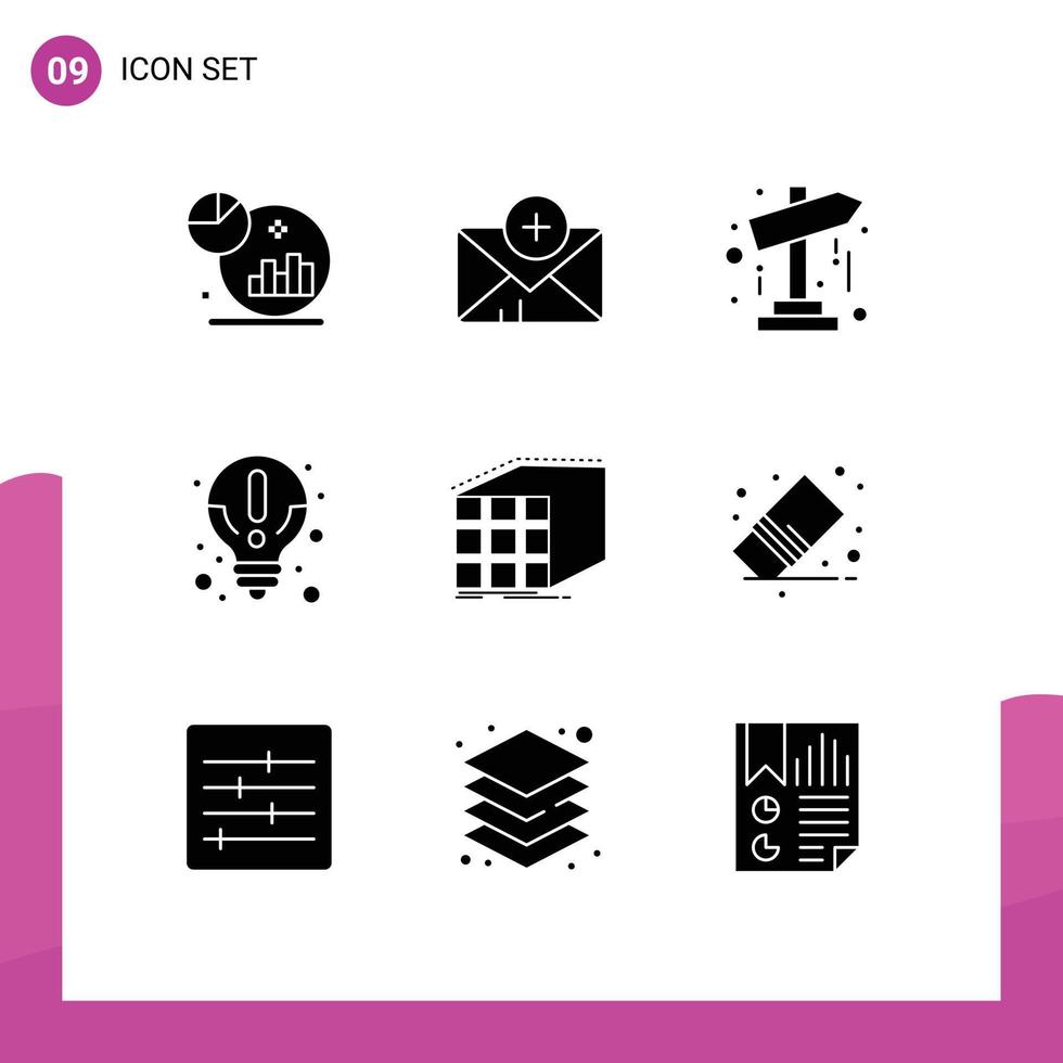 Group of 9 Modern Solid Glyphs Set for cube abstract map knowledge idea Editable Vector Design Elements