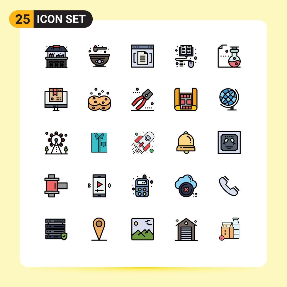 Modern Set of 25 Filled line Flat Colors and symbols such as science flasks document chemistry distance learning Editable Vector Design Elements