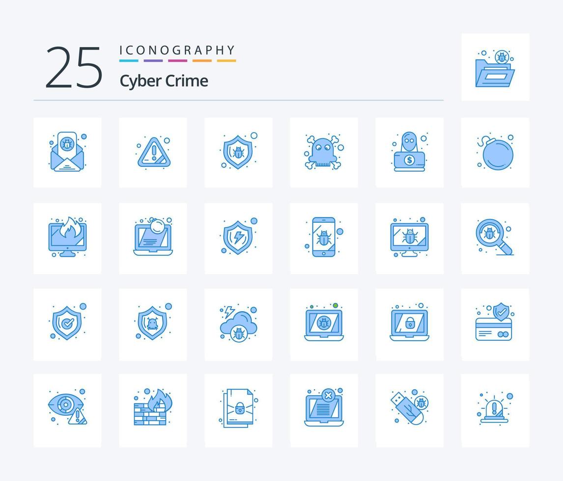 Cyber Crime 25 Blue Color icon pack including hacker. poison. error. death. security vector