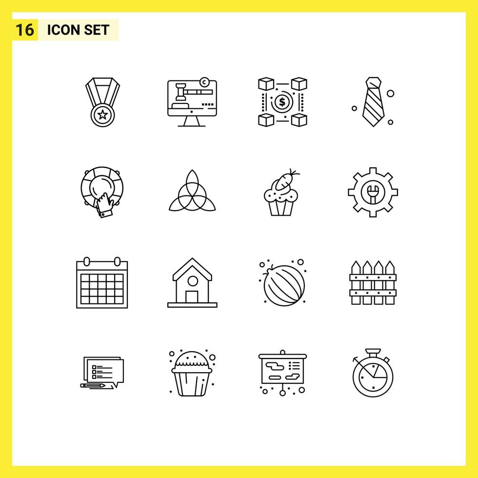 Editable Vector Line Pack of 16 Simple Outlines of guard tie currency necktie attire Editable Vector Design Elements