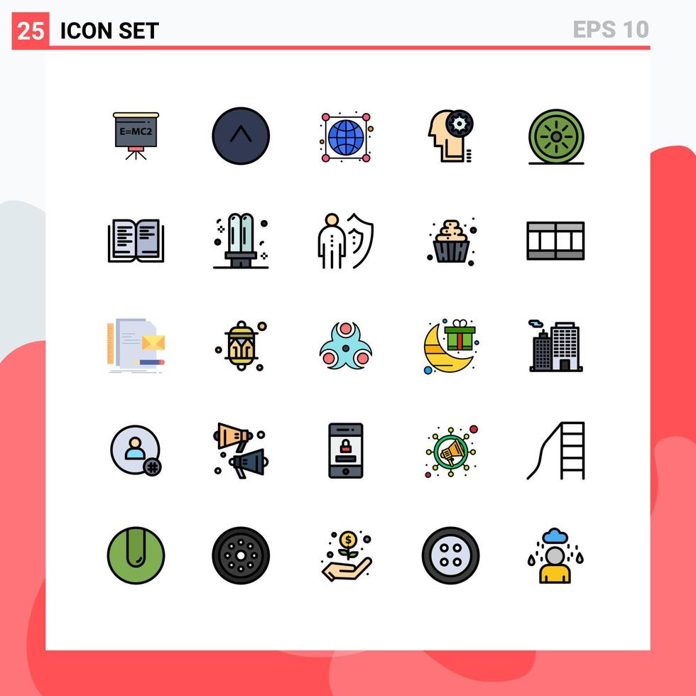 Universal Icon Symbols Group of 25 Modern Filled line Flat Colors of vegetables food globe head cogwheel Editable Vector Design Elements