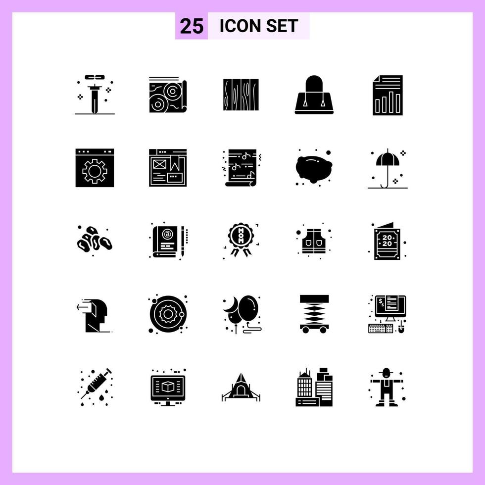 Pictogram Set of 25 Simple Solid Glyphs of purse bag travel texture design Editable Vector Design Elements