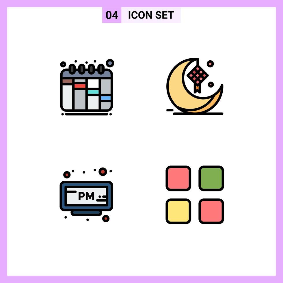 User Interface Pack of 4 Basic Filledline Flat Colors of iteration pm moon ribbon time Editable Vector Design Elements