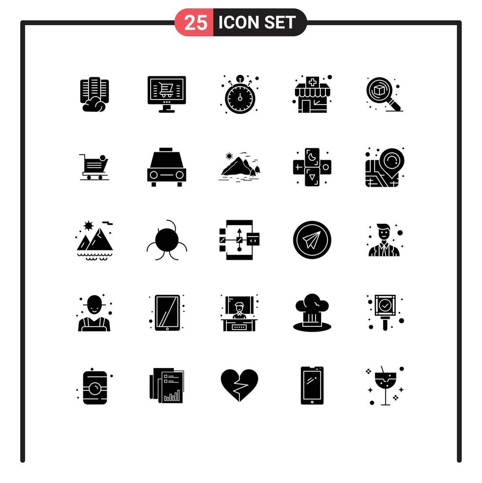 25 iconos creativos signos y símbolos modernos de diseño de búsqueda reloj de bolsillo farmacia químicos tienda elementos de diseño vectorial editables vector