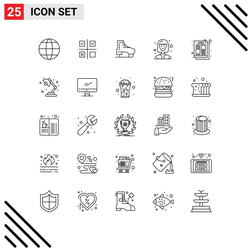 Pack of 25 Modern Lines Signs and Symbols for Web Print Media such as article student boot female student skating Editable Vector Design Elements