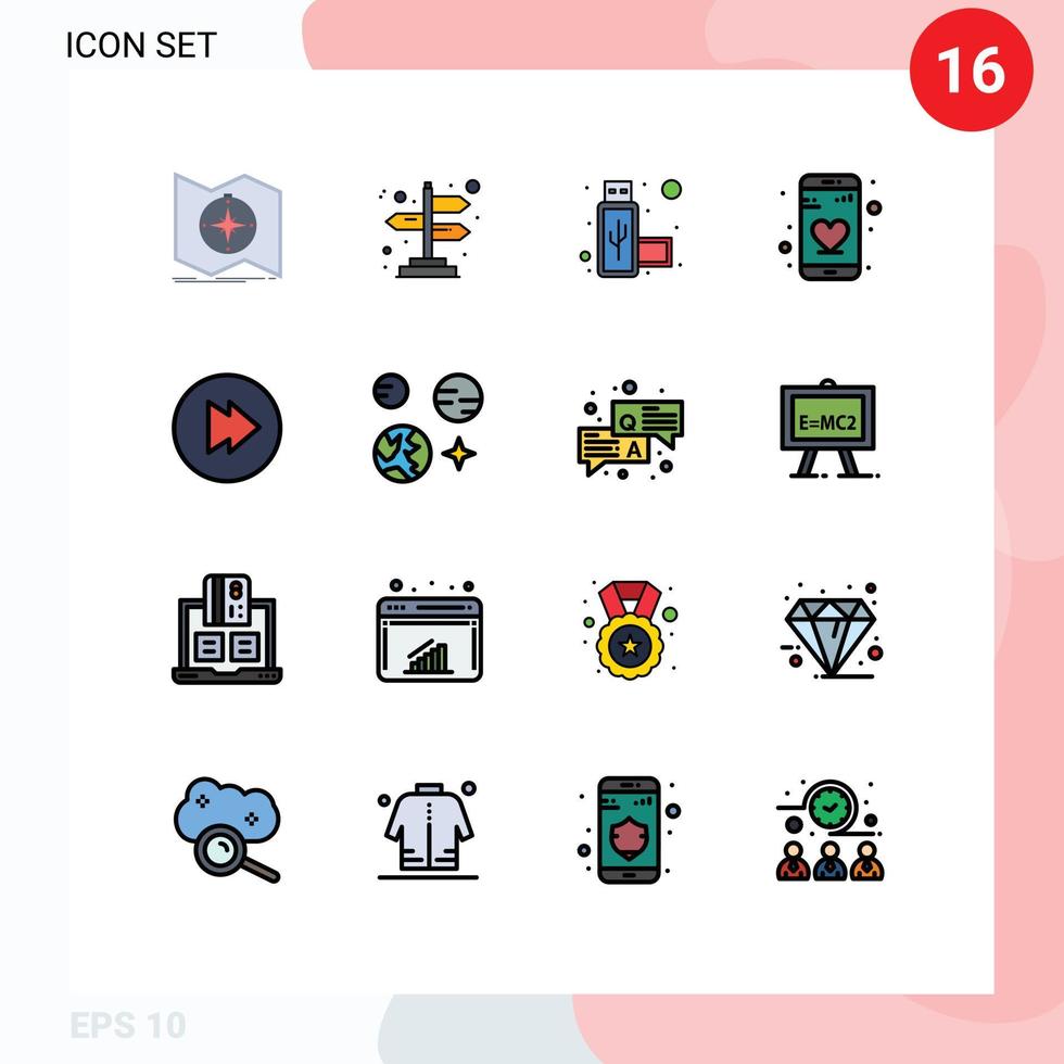 16 iconos creativos signos y símbolos modernos de la tierra conexión multimedia citas hacia adelante elementos de diseño de vectores creativos editables