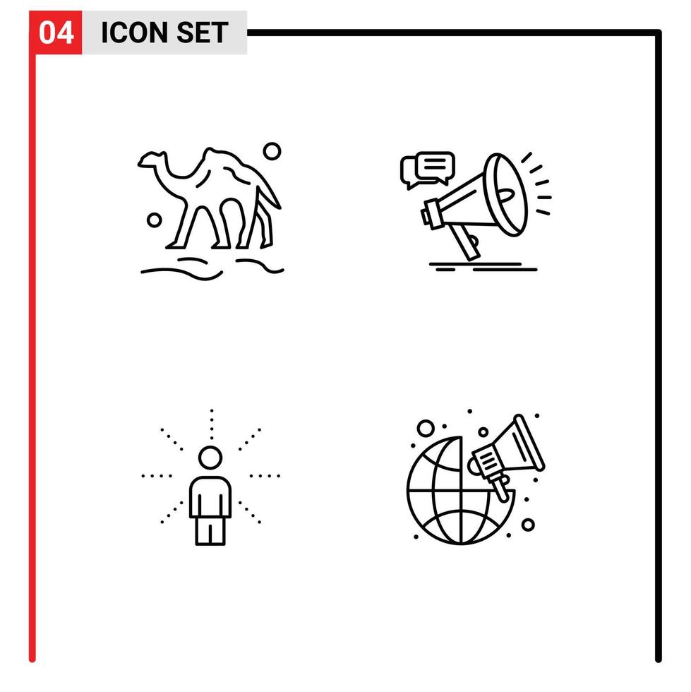 Pack of 4 Modern Filledline Flat Colors Signs and Symbols for Web Print Media such as camel promotion desert megaphone feel Editable Vector Design Elements
