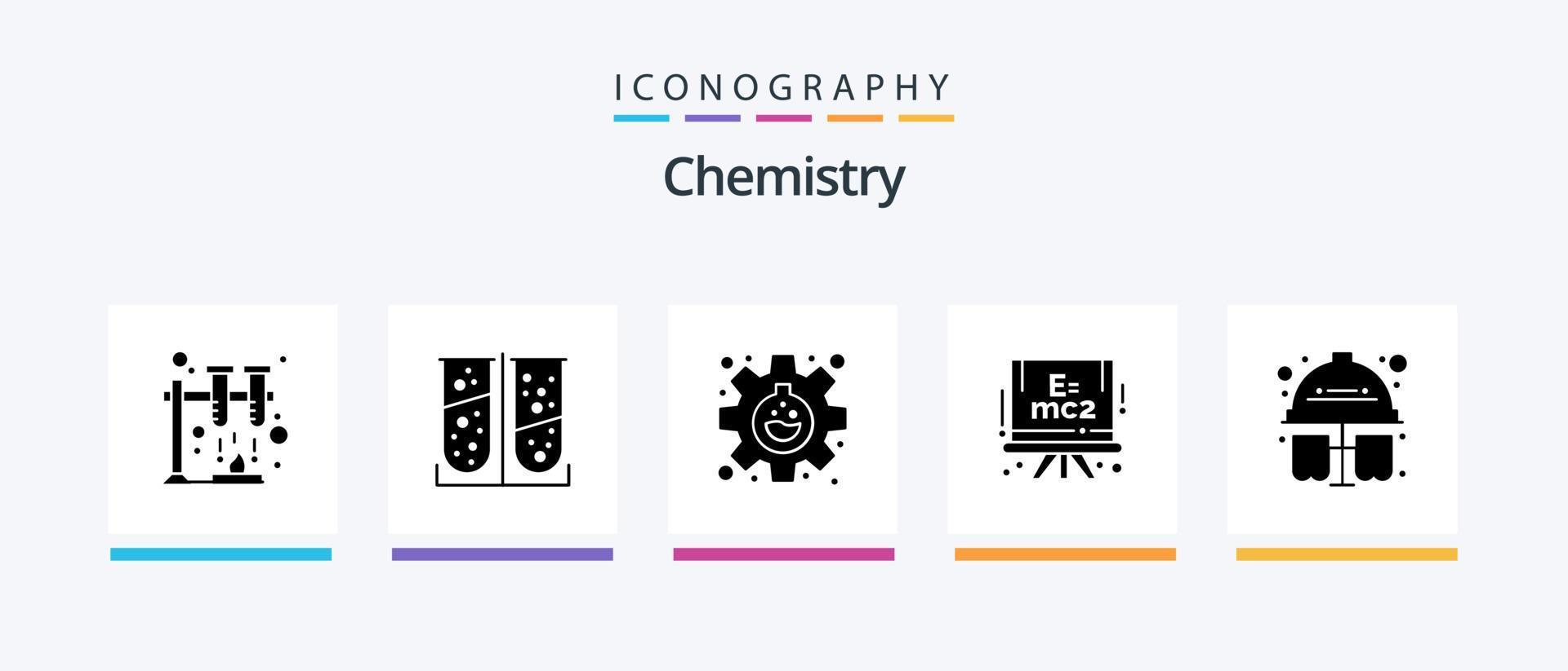 Chemistry Glyph 5 Icon Pack Including hard hat. test tubes. flask. test. formula. Creative Icons Design vector