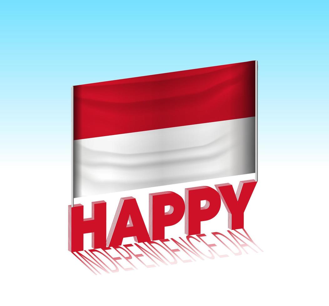 día de la independencia de indonesia. simple bandera de indonesia y cartelera en el cielo. plantilla de letras 3d. mensaje de diseño de día especial listo. vector