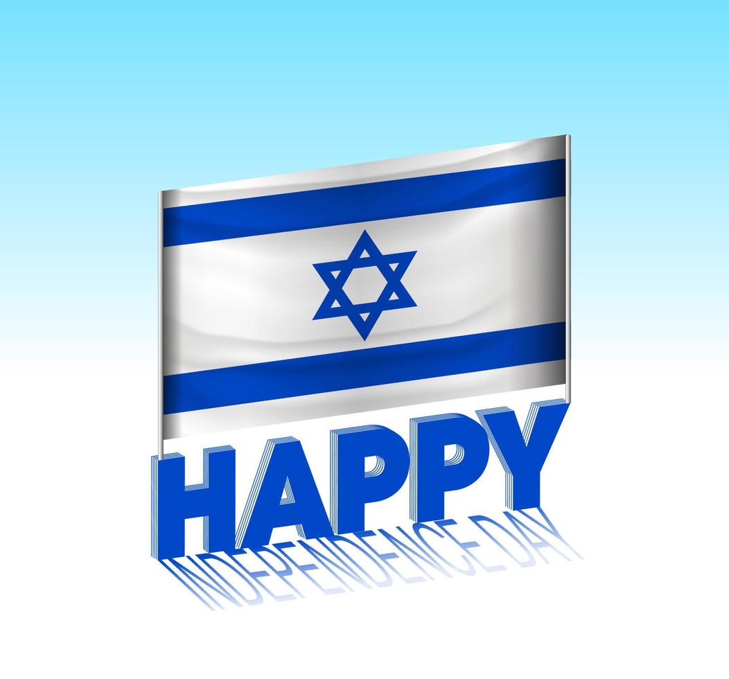 día de la independencia de israel. simple bandera de israel y cartelera en el cielo. plantilla de letras 3d. mensaje de diseño de día especial listo. vector