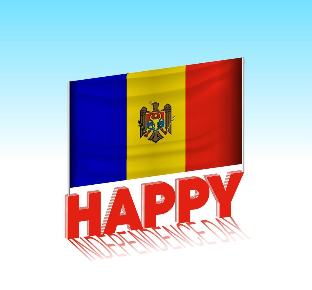 Moldova independence day. Simple Moldova flag and billboard in the sky. 3d lettering template. Ready special day design message. vector