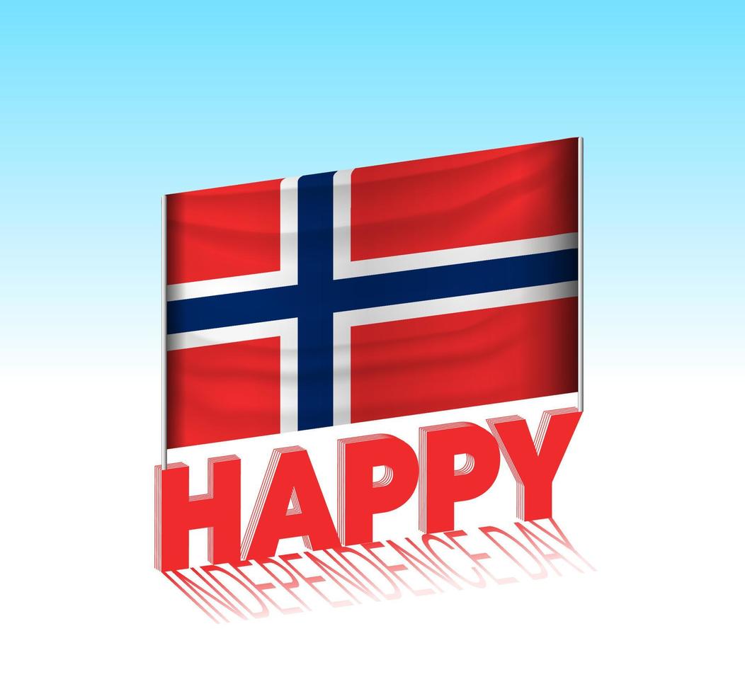 día de la independencia de noruega. simple bandera de noruega y cartelera en el cielo. plantilla de letras 3d. mensaje de diseño de día especial listo. vector