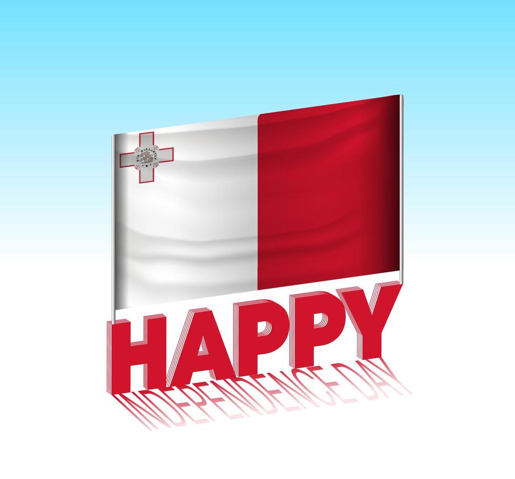 día de la independencia de malta. bandera de malta simple y cartelera en el cielo. plantilla de letras 3d. mensaje de diseño de día especial listo. vector