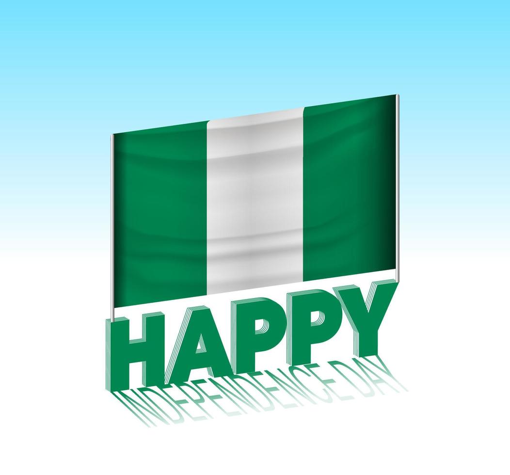 día de la independencia de nigeria. bandera de nigeria simple y cartelera en el cielo. plantilla de letras 3d. mensaje de diseño de día especial listo. vector