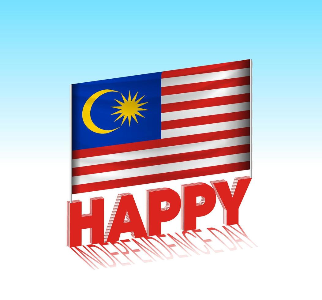 día de la independencia de malasia. simple bandera de malasia y cartelera en el cielo. plantilla de letras 3d. mensaje de diseño de día especial listo. vector