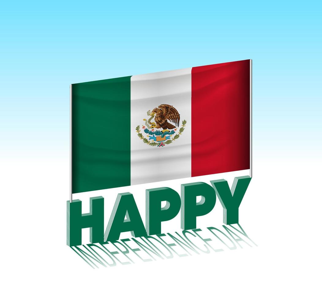 Mexico independence day. Simple Mexico flag and billboard in the sky. 3d lettering template. Ready special day design message. vector
