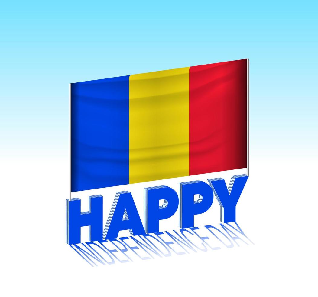 Romania independence day. Simple Romania flag and billboard in the sky. 3d lettering template. Ready special day design message. vector