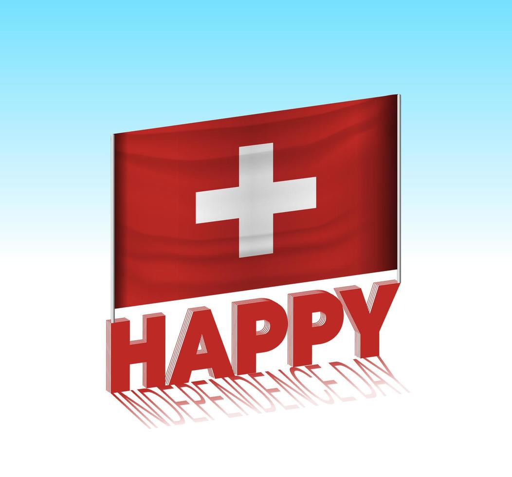 día de la independencia de suiza. simple bandera suiza y cartelera en el cielo. plantilla de letras 3d. mensaje de diseño de día especial listo. vector