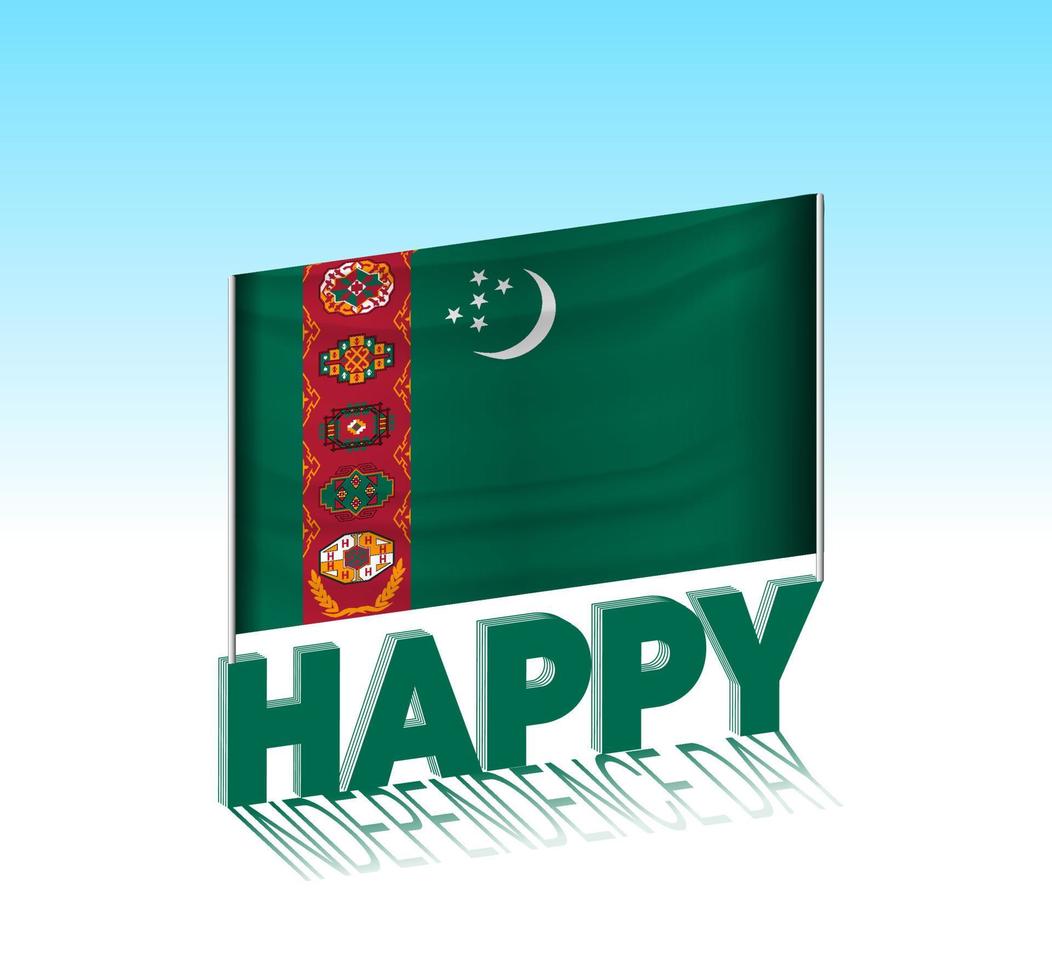 Turkmenistan independence day. Simple Turkmenistan flag and billboard in the sky. 3d lettering template. Ready special day design message. vector