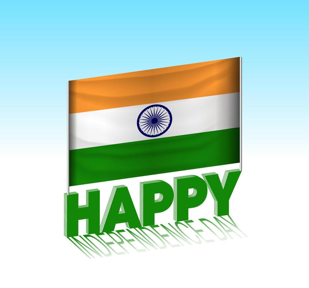 India independence day. Simple India flag and billboard in the sky. 3d lettering template. Ready special day design message. vector