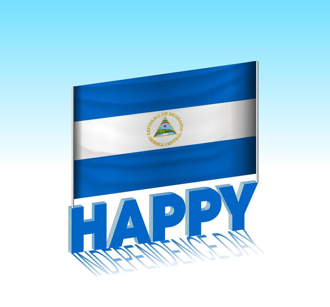 día de la independencia de nicaragua. simple bandera de nicaragua y cartelera en el cielo. plantilla de letras 3d. mensaje de diseño de día especial listo. vector