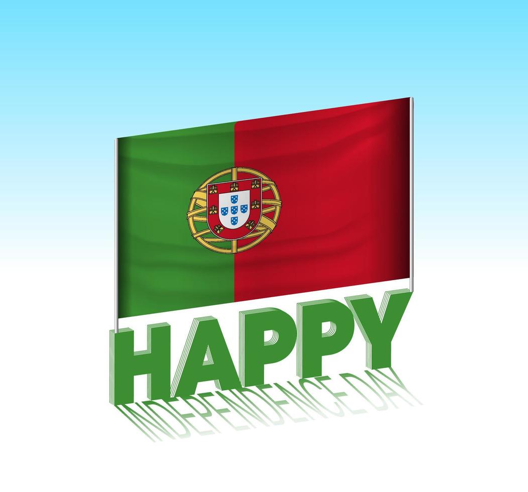 Portugal independence day. Simple Portugal flag and billboard in the sky. 3d lettering template. Ready special day design message. vector