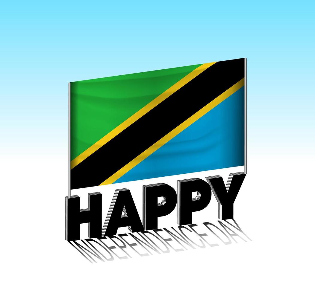 día de la independencia de tanzania. bandera simple de tanzania y cartelera en el cielo. plantilla de letras 3d. mensaje de diseño de día especial listo. vector